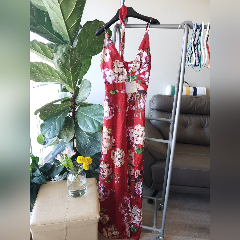 BNWT Missguided Red Floral Silky Jumpsuit